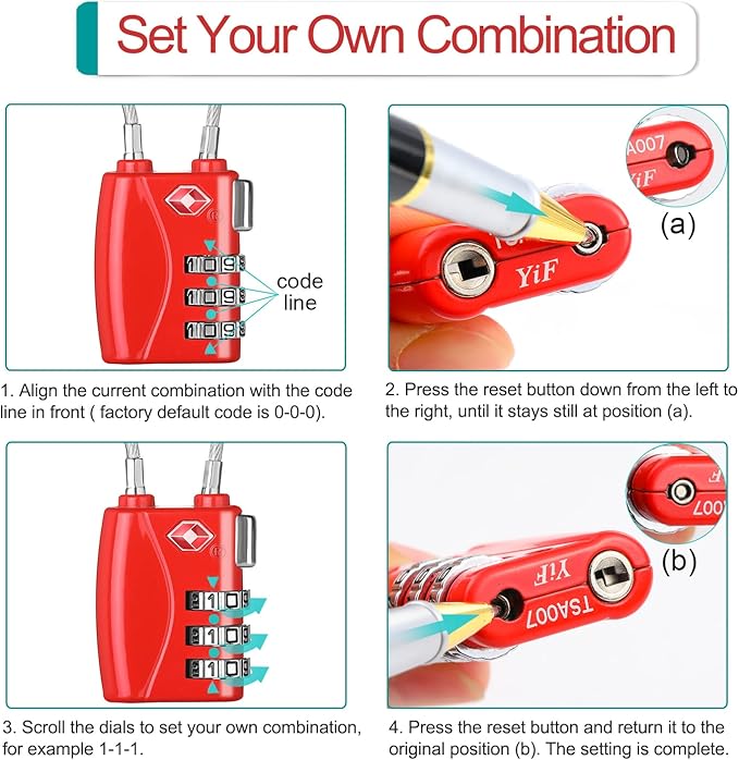 ZHEGE Luggage Lock TSA Approved 3 Dight Combination Padlock for Suitcase, Baggage, Backpack, Pistol Case (Red)