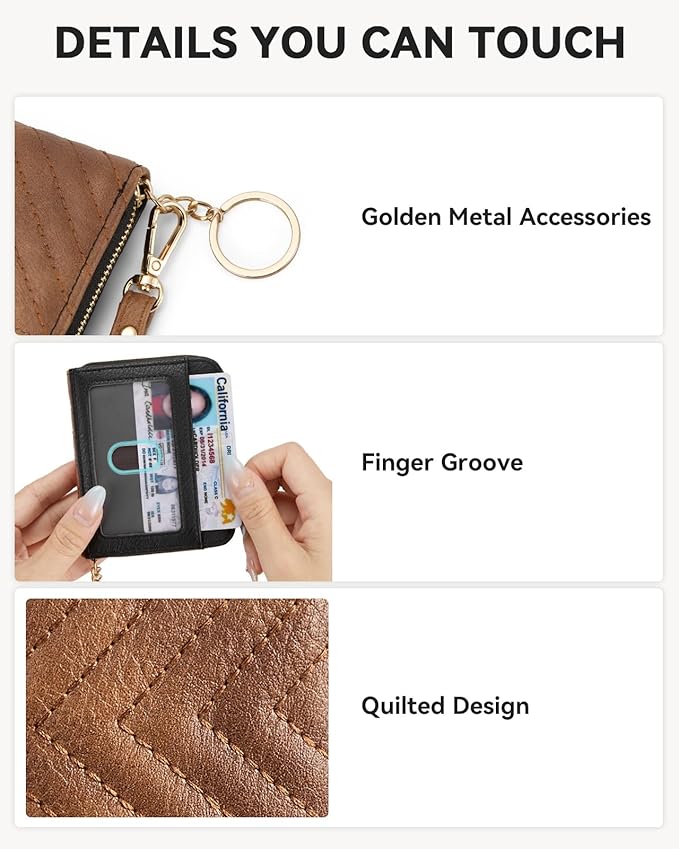 BOSTANTEN Credit Card Holder Wallet RFID Blocking Leather Small Wallet for Women Zipper Keychain Wallet with Wristlet Brown＆Black