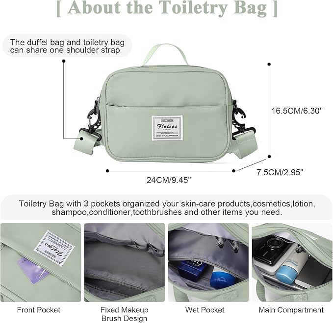 Travel Duffel Bag with Shoes Compartment, Carry on Overnight Weekender Bags for Women, For Spirit Airlines 18x14x8 Personal Item Bag