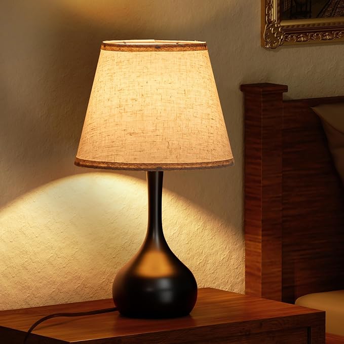 ONEWISH Touch Bedside Lamp Set of 2, Farmhouse 3-Way Dimmable Table Lamps for Nightstand with Fabric Shade, Desk Lamp for Reading, Bedroom, Livingroom, Office