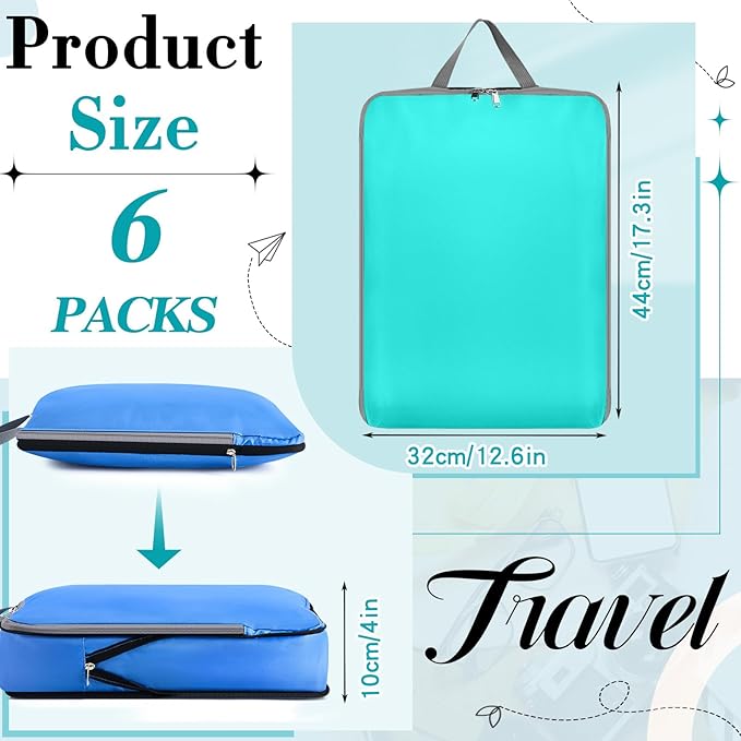 Hosuly 6 Pcs Ultralight Compression Packing Cubes for Travel 17.3 x 12.6'' XL Large Expandable Luggage Organizers for Save Space Family Long Trips (Colorful)