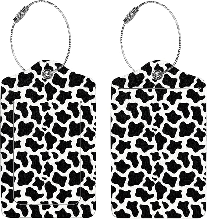 2 Pcs Luggage Tags for Suitcases, PU Leather Cruise Ship Luggage Tags with Privacy Cover Label Address Card and Durable Metal Ring Suitable for Men Women Handbags Backpacks,Milk Vein
