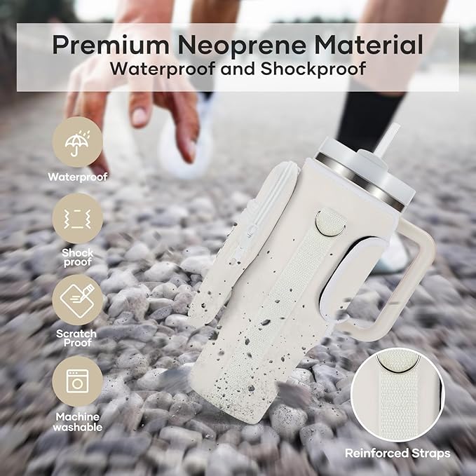 linmaya Water Bottle Carrier Bag for Stanley Cup 40/30oz with Phone Holder Pockets,Neoprene Water Bottle Cross-body Bag with Adjustable Shoulder & Hand Strap Stanley Cup Accessories