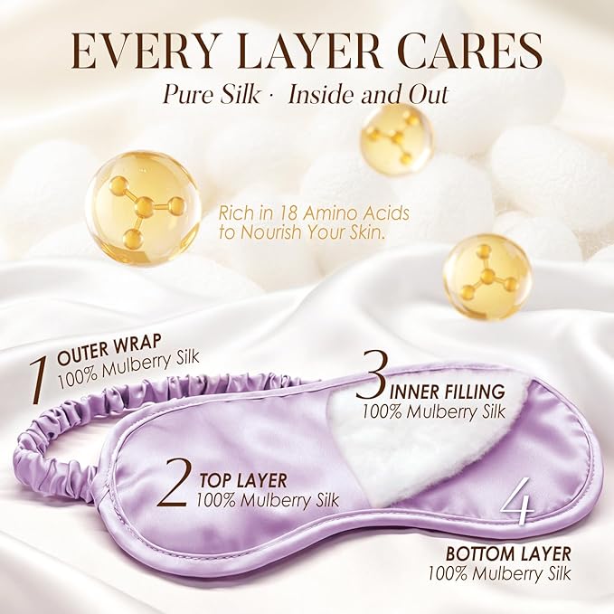 LULUSILK 100% Mulberry Silk Sleep Mask, Lavender Silk Eye Cover for Sleeping, Pack of 1