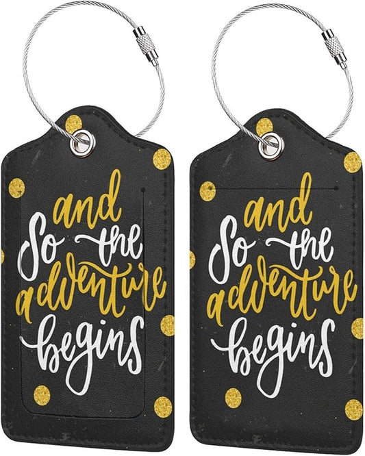 Black Cute Saying 2 Pcs Luggage Tags, Privacy Cover Id Label with Stainless Steel Loop and Address Card for Suitcases & Travel Bags
