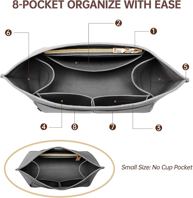 OPPOSHE Purse Organizer Insert for Longchamp Le Pliage, Premium Felt Long Champ Bag Handbag Women, Tote Organizer Insert with 9 Compartments (Medium, Grey)
