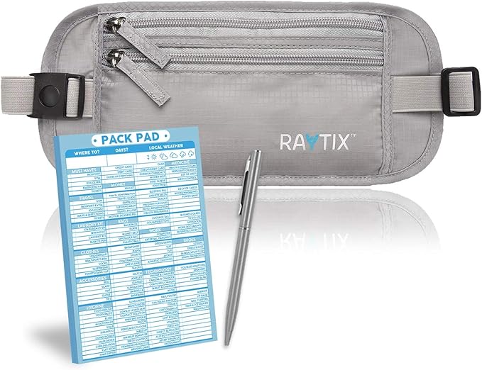 Money Belt For Travel – RFID Blocking Waist Pouch Passport Holder Wallet Belt – Waterproof Hidden Travel Fanny Pack For Men & Women – Secure, Lightweight, Adjustable Strap – Gray