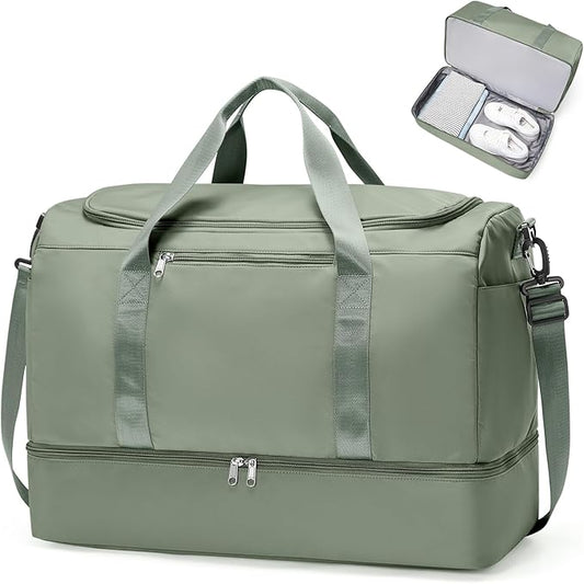 Large Travel Duffle Bag,Carry on Overnight Weekend Bag with Shoes Compartment,Weekender Bags for Women for Travel Business Trips Sport Hospital,Olive Green