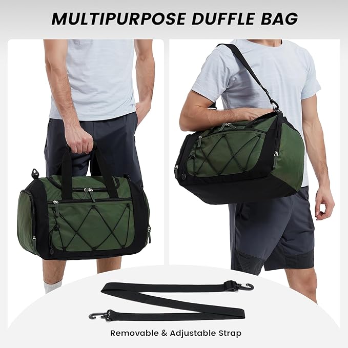 Vorspack Gym Bag for Men - 18 Inches Small Duffle Bag for Travel Lightweight Duffel Bag with Shoe Compartment Personal Item Travel Bag Weekender Bag for Travel Sports Gym - Green