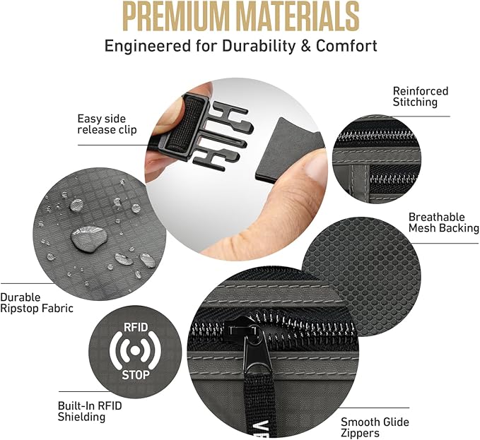 VENTURE 4TH Money Belt for Travel – Hidden Under-Clothes RFID Blocking Passport Holder & Slim Travel Wallet Pouch for Men & Women to Protect Cash, Cards & Documents (Gray)