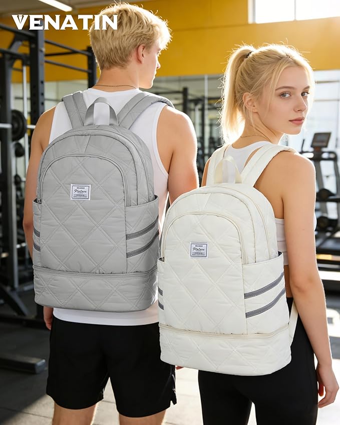 Gym Backpack for Women Men, Lightweight Gym Bag with Shoe Compartment, Water Resistant Sports Backpack with Wet Pocket, Large Capacity Cheer Backpacks for Girls, Beige