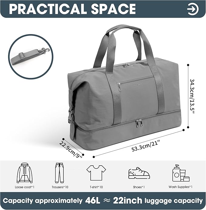 Oeihuivt Weekender Bags for Women - 21 Inch Large Travel Duffel Bag 2-Piece Set with Shoe Compartment, Heavy-Duty Canvas Leather Carry On Overnight Tote