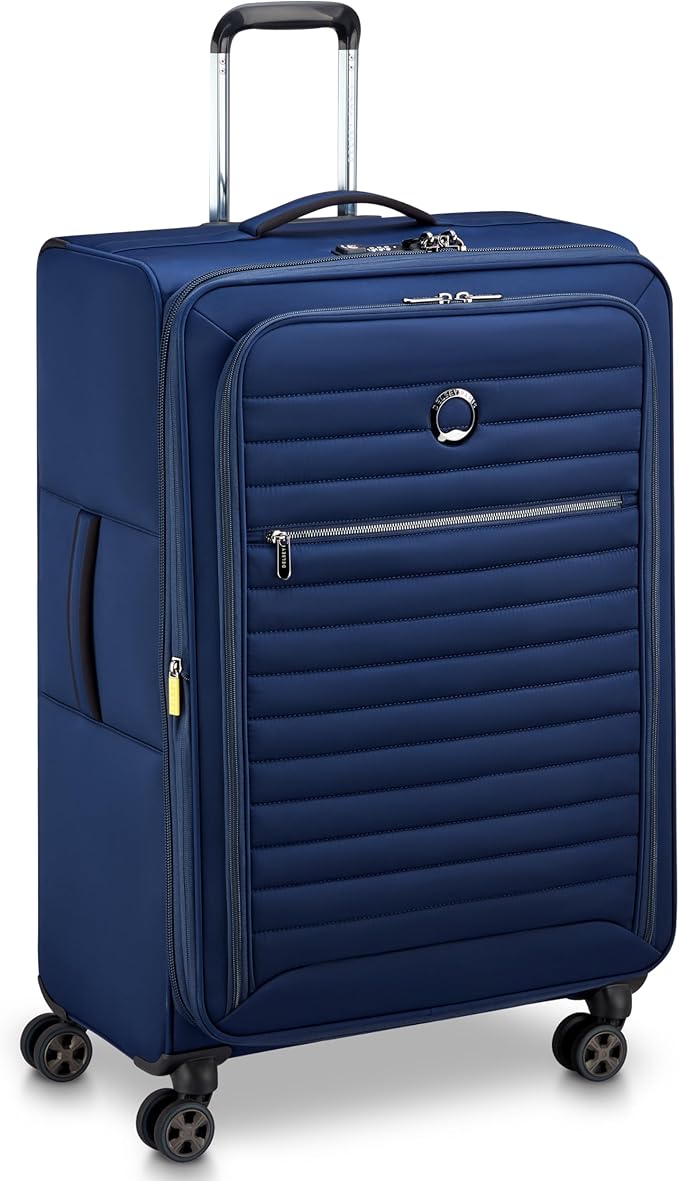 DELSEY PARIS Cruise 3.0 Softside Expandable Luggage with Spinner Wheels, Deep Sea Navy, Checked-Large 28 Inch