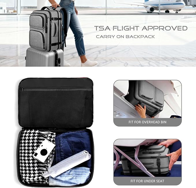 Extra Large Travel Backpack, Carry on Luggage Backpack TSA 18.4 inch Laptop Bag Flight Approved, Lightweight Business Luggage Bag, Travel Gifts for Men, Black
