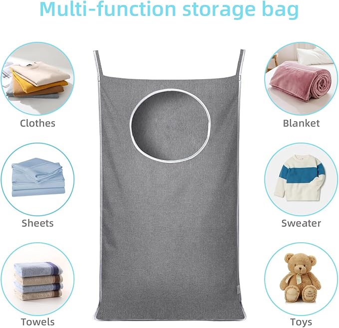 KEEPJOY 2Pack Space-Saving Hanging Laundry Bag, Door Laundry Hamper with 2 Different Types of Hooks, 30x20 Inch Oxford Fabric Laundry Storage Bag for Dirty Clothes (Grey-2Pack)