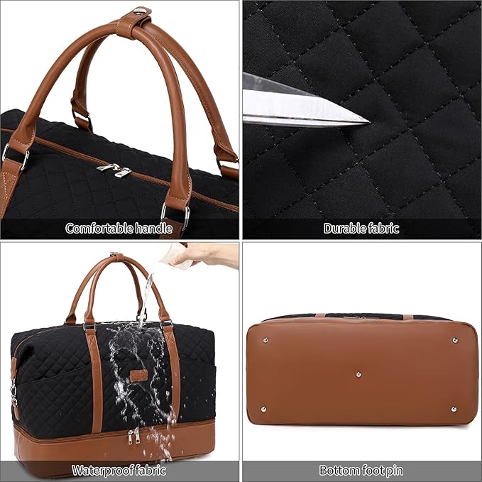 Weekender Bag, Large Travel Duffel Bag for Women, Carry on Overnight Bag with Shoe Compartment and Toiletry Bags