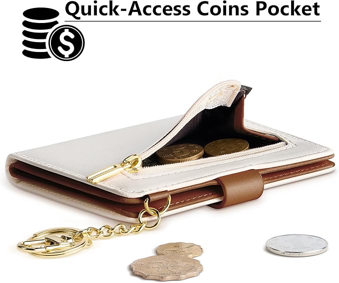 Airkit Small Wallets Woman RFID Blocking Leather Credit Card Holder - with ID Window - Card Wallets for Women - with Zipper Coin Purse - Keychain Wallet