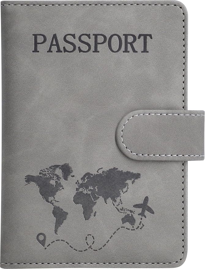 Passport Holder, Passport Cover with Credit Card Slot and Boarding Pass Slot Combo, Passport Wallet Case Book Travel Must Have, RFID Blocking Leather Travel Accessories, Grey