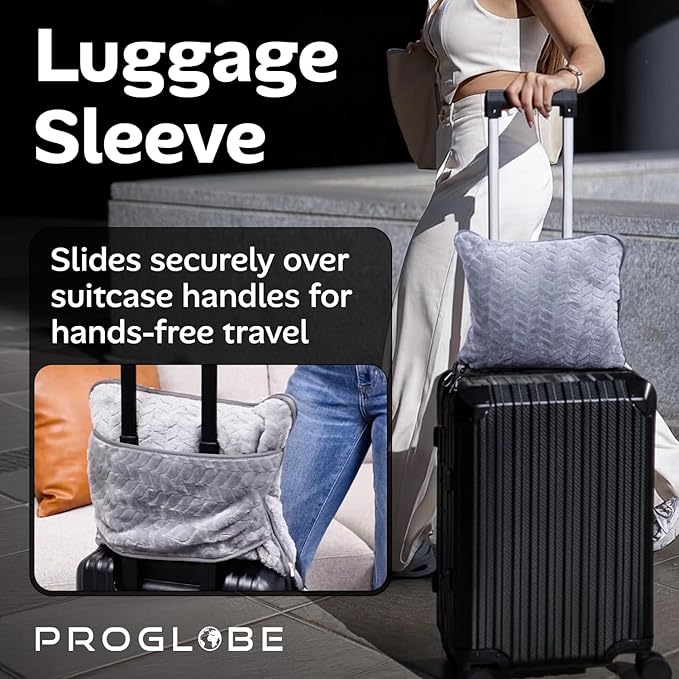 Proglobe Travel Blanket and Pillow - Ultra Soft Lightweight Fleece Blanket for Airplane, Car, Camping, Bus, Travel - Portable Cozy Blanket for Men, Women, Kids - Grey 42" x 68"