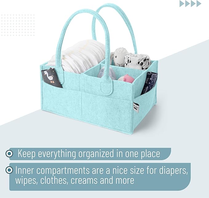 Mr. Pen- Baby Diaper Caddy Organizer, Mint Whisper, Baby Caddy Organizer with Handle, Compact Size, Collapsible & Portable