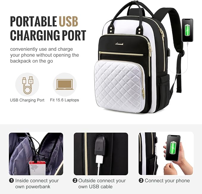 LOVEVOOK Laptop Backpack for Women, Water Resistant Travel Work Backpacks Purse Stylish College Business Teacher Nurse Computer Bag with USB Charging Port, Fits 15.6" Laptop