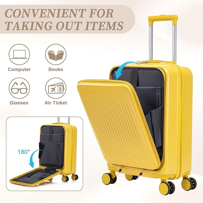 Hardside Luggage, Durable Suitcase with Spinner Wheels, 20/14 Inch