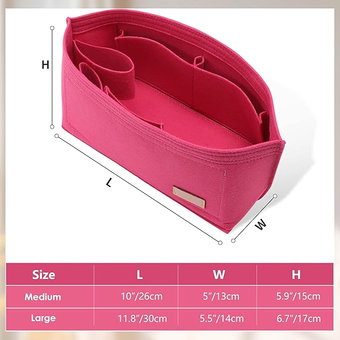 Purse Organizer Insert with Base Shaper Compatible with neverfull MM, Speedy 30 and More,Bag Organizer Insert for Luxury Tote Bags,L/Rose