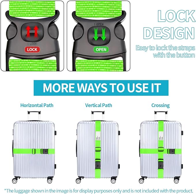 BILIONE Luggage Straps Adjustable Suitcase Belt, Lockable Against Accidental Opening, Easy to Identify Travel Accessories, Add a Bag Connector Holds Suitcase Together (2, Lucky Purple)