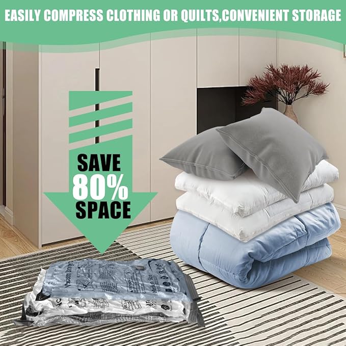 16 Pack Vacuum Storage Bags, Space Saver Bags, Compression for Comforters and Blankets, Sealer Clothes Storage with Hand Pump. (3J/3L/5M/5S)