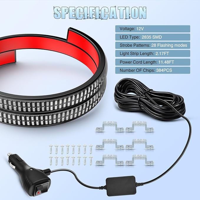 Nilight 2PCS 24" Truck Grille Strobe Light Strips 384 LED Red Blue | Emergency Light Flexible Side Flashing Warning Caution Safety Waterproof Lighting Kit for Trucks Plow Construction Vehicles
