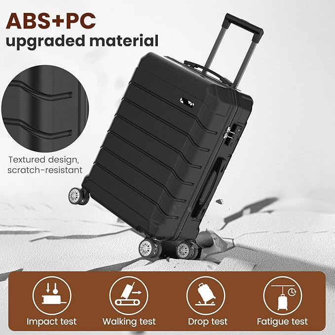 Luggage Sets 3 Piece, Hardside Carry On Suitcase with Spinner Wheels, Lightweight Durable Luggage for Travel | TSA Lock, Expandable Suitcase Set for Men and Women（20/26in） (Black)