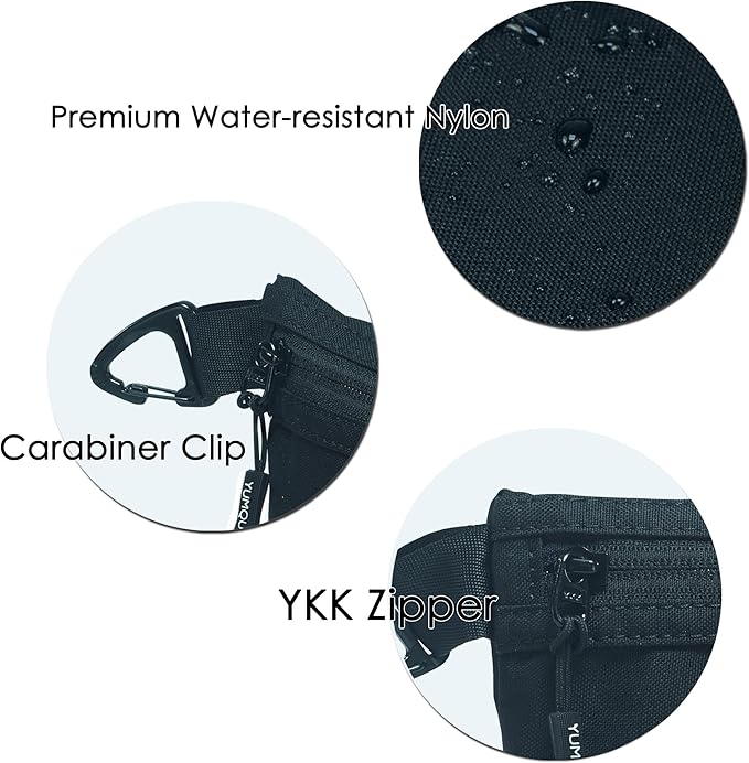 YUMQUA Water-Resistant Zipper Pouch with Carabiner Clip, Small Nylon Multipurpose Travel Digital Cosmetics Toiletry Bag Tool Storage Pouch, Black