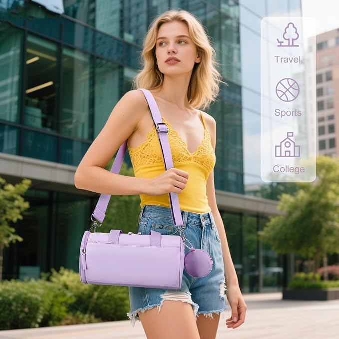 Mini Gym Bag for Women Girls Cute Small Duffle Bag 12'' with Multifunctional Pockets Workout Sport Bags Dance,Fitness,Yoga (B-Purple)