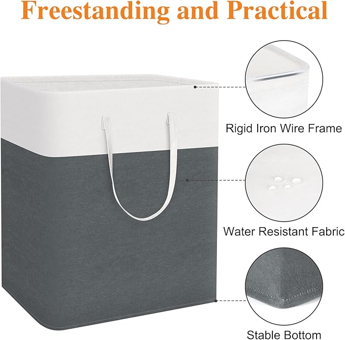 TasticTotes laundry basket 3-Pack, laundry hamper, Hamper with handles, collapsible laundry baskets, Waterproof dirty clothes hamper, Towel Storage for Home or Dorm, 100L-Grey