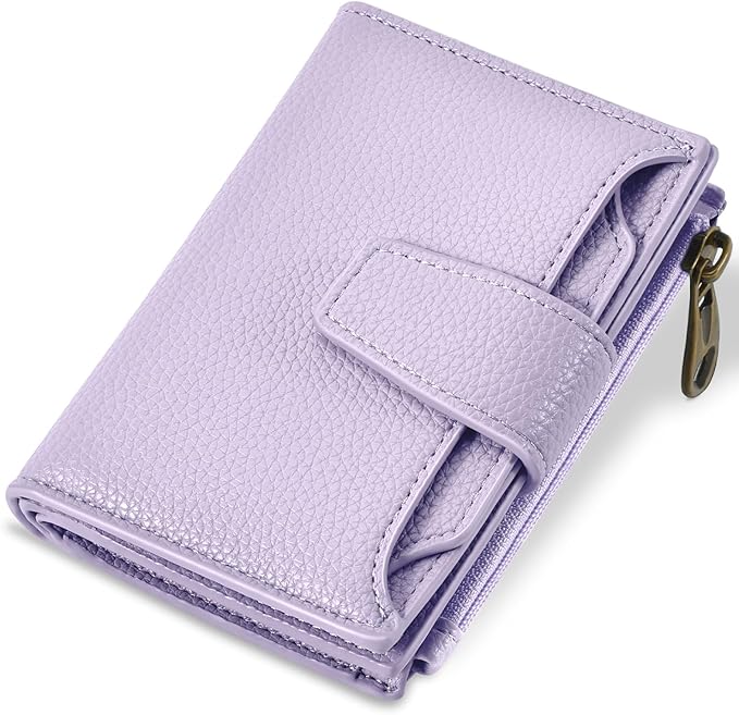 Airkit Small Wallet Women RFID Blocking Soft Leather Bifold Compact Card Holder Wallet for Women with Zipper Coin Pocket 4 ID Window
