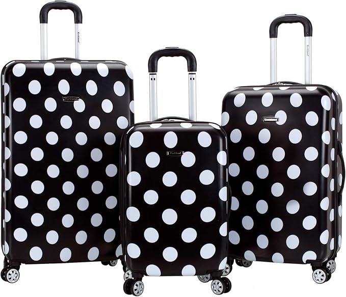 Rockland Laguna Beach Hardside Spinner Wheel Luggage, Black Dot, 3-Piece Set (22/24/28)