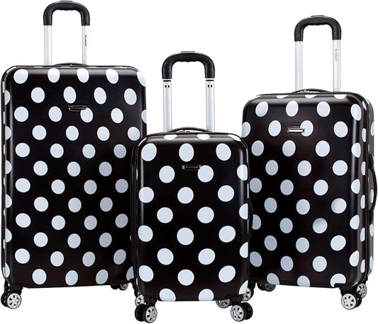 Rockland Laguna Beach Hardside Spinner Wheel Luggage, Black Dot, 3-Piece Set (22/24/28)