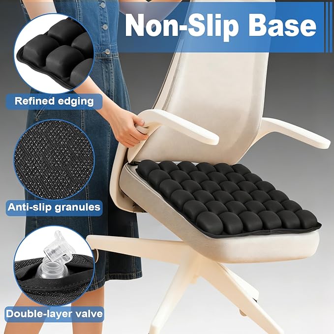 Portable Inflatable Seat Cushion, Airplane Travel Cushion Kit with Storage Pouch, Eye Mask & Earplugs, Fits Airplane Seat/Car/Office/Chairs (36 Air Cells)