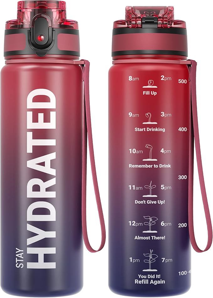 Sahara Sailor Water Bottle, 32/25/17oz Durable and Leakproof Water Bottles Motivational with Time Marker, Tritan, BPA Free, Wide Mouth with Easy Clean Brush for Gym, Travel, School, Office (1 Bottle)