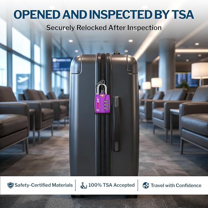Forge Open Alert TSA Approved Luggage Locks - 3 Digit Combination, Easy Read Dials, Zinc Alloy Body - Ideal Travel Lock for Luggage, Suitcases, Bags & Toolboxes (Purple 2 Locks)