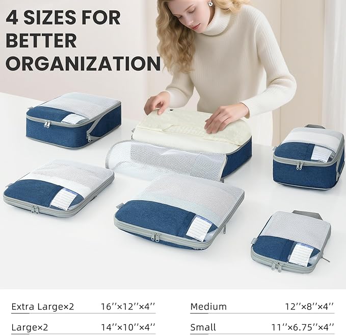 Compression Packing Cubes for Travel, Lightweight Vacation Travel Essentials, Travel Accessories for Suitcase Organizer Bags Set, Durable Luggage Organizer