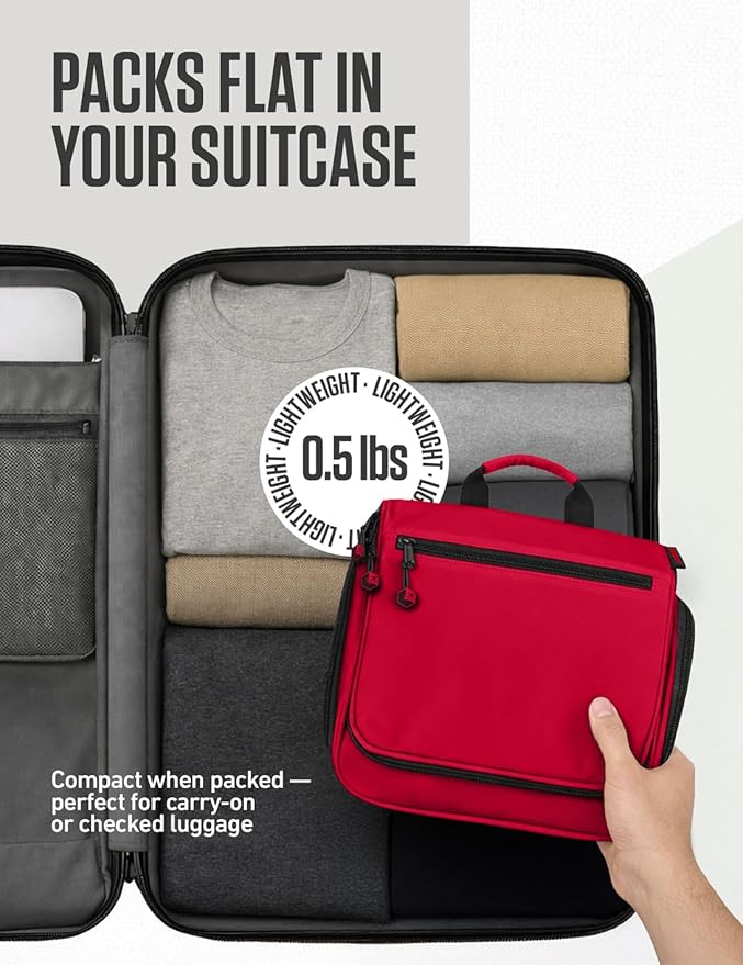 VENTURE 4TH Hanging Travel Toiletry Bag for Women & Men – Large Toiletry Organizer with 18 Compartments, Removable TSA Pouch, Travel Wash Bag for Toiletries, Makeup & Shaving Kit (Red)