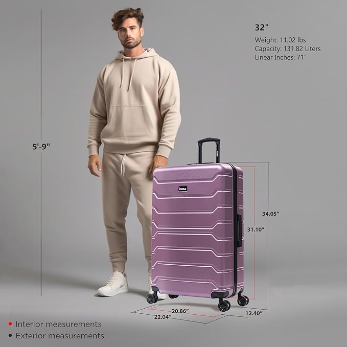 InUSA TREND Luggage with Spinner Wheels | Durable lightweight Hardside Suitcase, Travel Bag with Handle and Trolley | 32-inch Extra-Large Checked luggage | Rose Gold