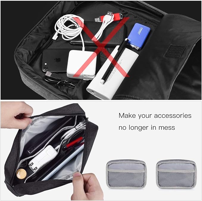 imComor Universal Electronics Accessories Case, 2-Pack Portable Soft Carrying Case Bag Wire Cable Organizer for Hard Drive, Power Adapter, Laptop Mouse, Cosmetics Kit, Small+Big-Black