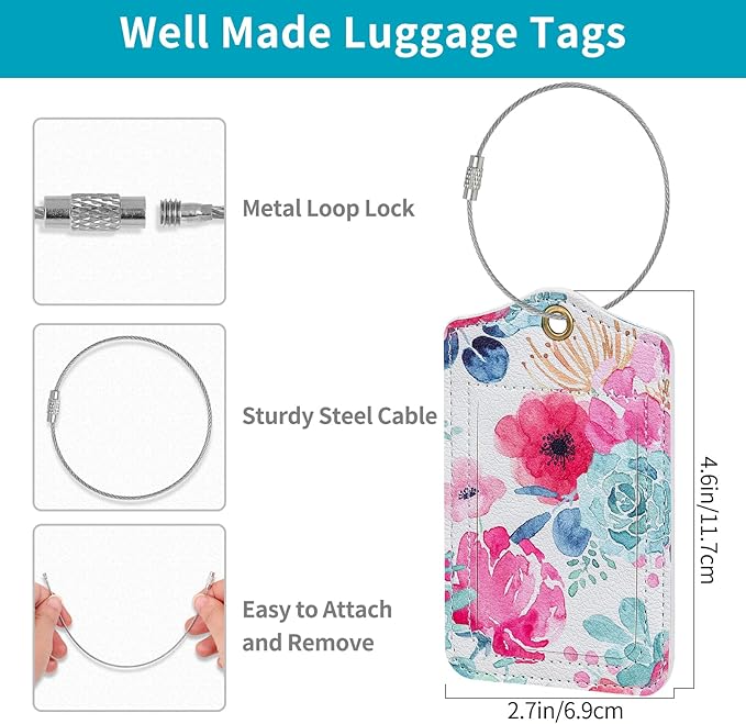Fishent Luggage Tag, 3 Pack Travel Cruise Luggage Tags for Suitcases, Cute Suitcase Tags Identifiers Bag Tags with Privacy Flap, Baggage Name Tag for Women Men Luggage Backpack Handbag School Bag