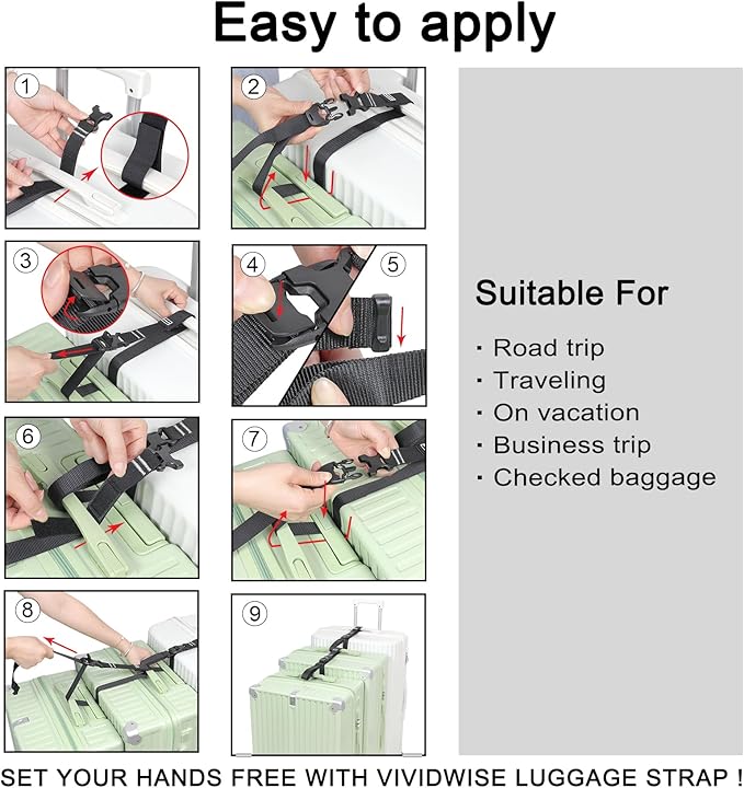 Luggage Straps, Stretchable Luggage Connector Straps for Suitcases, Quick Release Buckle Add A Bag Adjustable Attachment Accessories Belts (Black-Cam Buckle, 1" W)