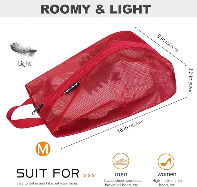 Travel Shoe Bags, Water Resistant TPU Mesh, Sturdy YKK Zipper, Shoes Storage Bag, Shoes Packing Organizer, Unisex Shoe Pouch for Travel or Home Storage