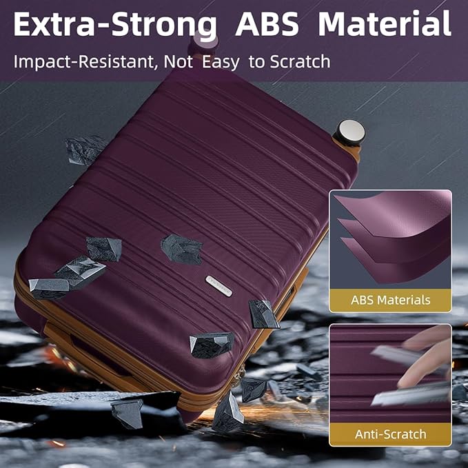LARVENDER Luggage Sets 6 Piece, Expandable Hardside Carry on Suitcase Set with Spinner Wheels, Lightweight Rolling Luggage Sets for Women with TSA Lock, Purple