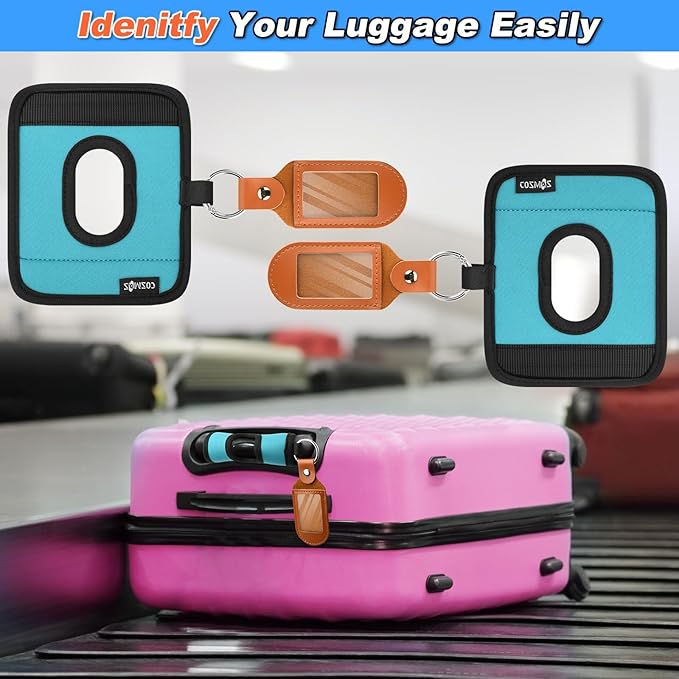 Cosmos 2 Sets Neoprene Luggage Handle Wraps Cover - Hollow Design Baggage Identifier Tags for Telescopic Handle Travel Suitcase Trolley Case, with PU Luggage Tag (Blue)