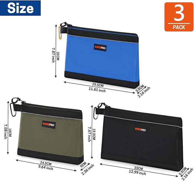 Zipper Tool Pouches, Multi-Purpose Utility Tool Bags Organizer for Small Hand Tools, Screws, Nails, Hardware, Pliers & Wrenches, Storage Pouch Set for Electricians, Plumbers, HVAC & Mechanics